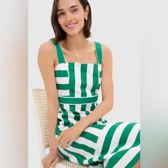NWOT Hyacinth House Green & White Striped Hooper Denim Midi Dress Sz S - Picture 2 of 9